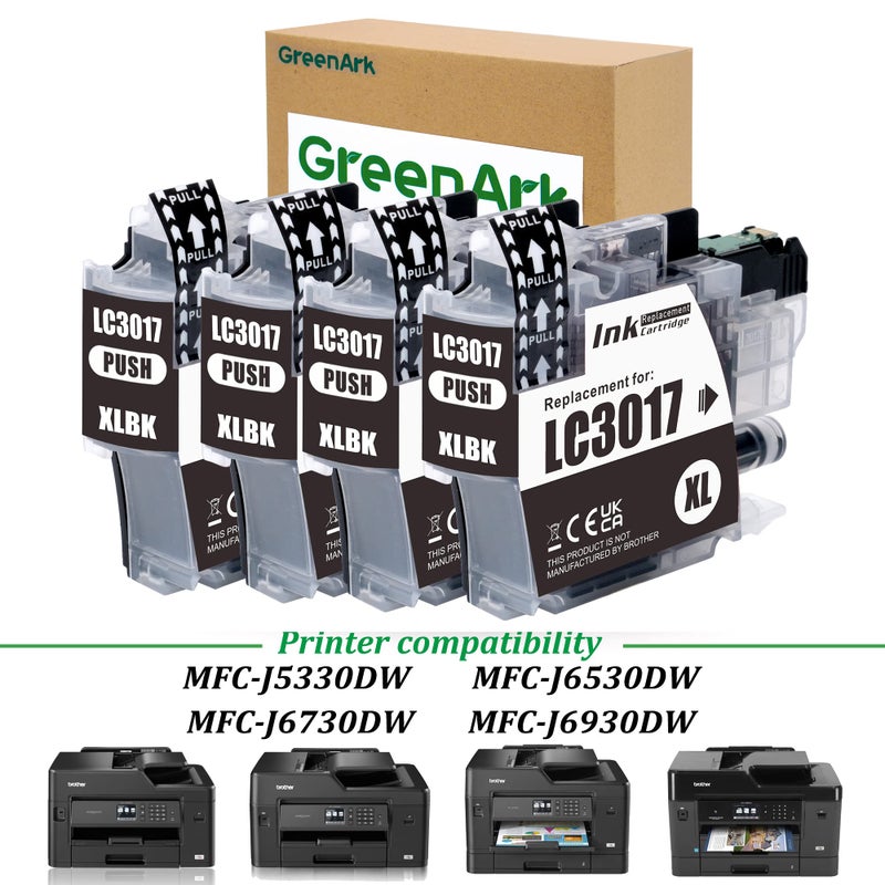 GREENARK Compatible Ink Cartridge Replacement for Brother LC3017BK High Yield Black Work for Brother MFC-J6930DW MFC-J5330DW MFC-J6530DW MFC-J6730DW Printers, 4 Pack LC3017XL Black Ink Cartridges - Image 2